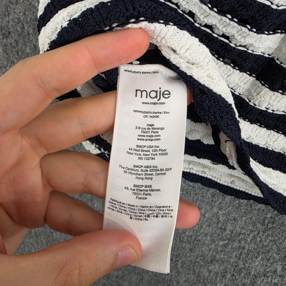 Maje Sweater Women 2 Marigna Crochet Effect Striped Jumper Knit Nautical Preppy - Picture 8 of 13